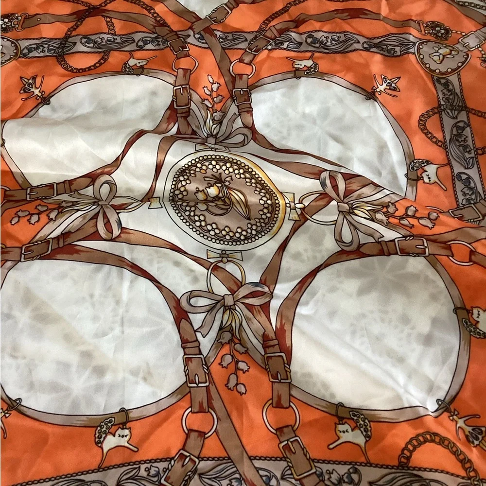 Orange and White Decorative Silk-Style Scarf Throw - Home Accents